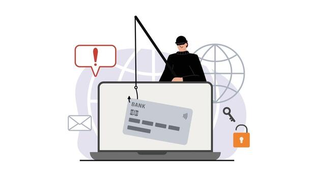 criminal laptop, computer. Phishing notifications. Account hacking. vector