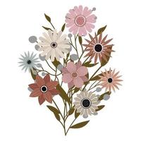 A bouquet of different wildflowers with leaves. plants with flowers vector