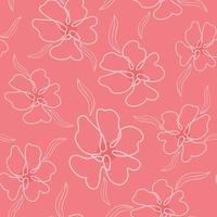 Bright coral color pattern with delicate monoline flowers vector