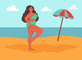Young curvy woman on the beach vector