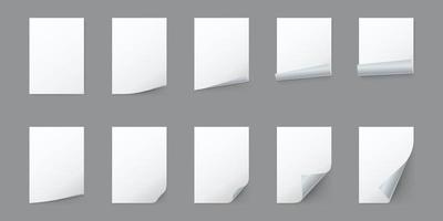 hojas de papel blanco en blanco con esquina curvada