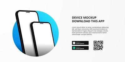 banner for downloading app for mobile phone, 3D smartphone mockup vector