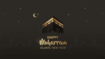 happy muharram islamic new year card design with holy kaaba vector