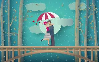 Illustration of romantic couple in the rainy forest vector