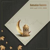 Diseño de tarjeta de Ramadán con linterna y media luna. vector