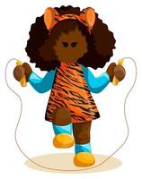 dark skinned girl in clothes with a tiger print jumping rope vector