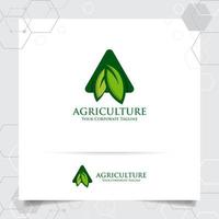 Agriculture logo design with letters A and leaves vector. vector