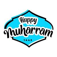 hand drawn text happy muharram in blue vector