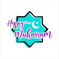 text label happy muharram with crescent vector