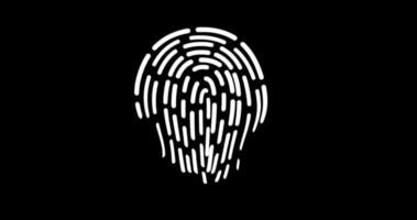 ffuturistische digitale Verarbeitung der biometrischen Animation von Fingerabdruck schwarz. Sicherheitsscannen von Finger-Cyber-Mobiltelefon-Entsperranwendungen