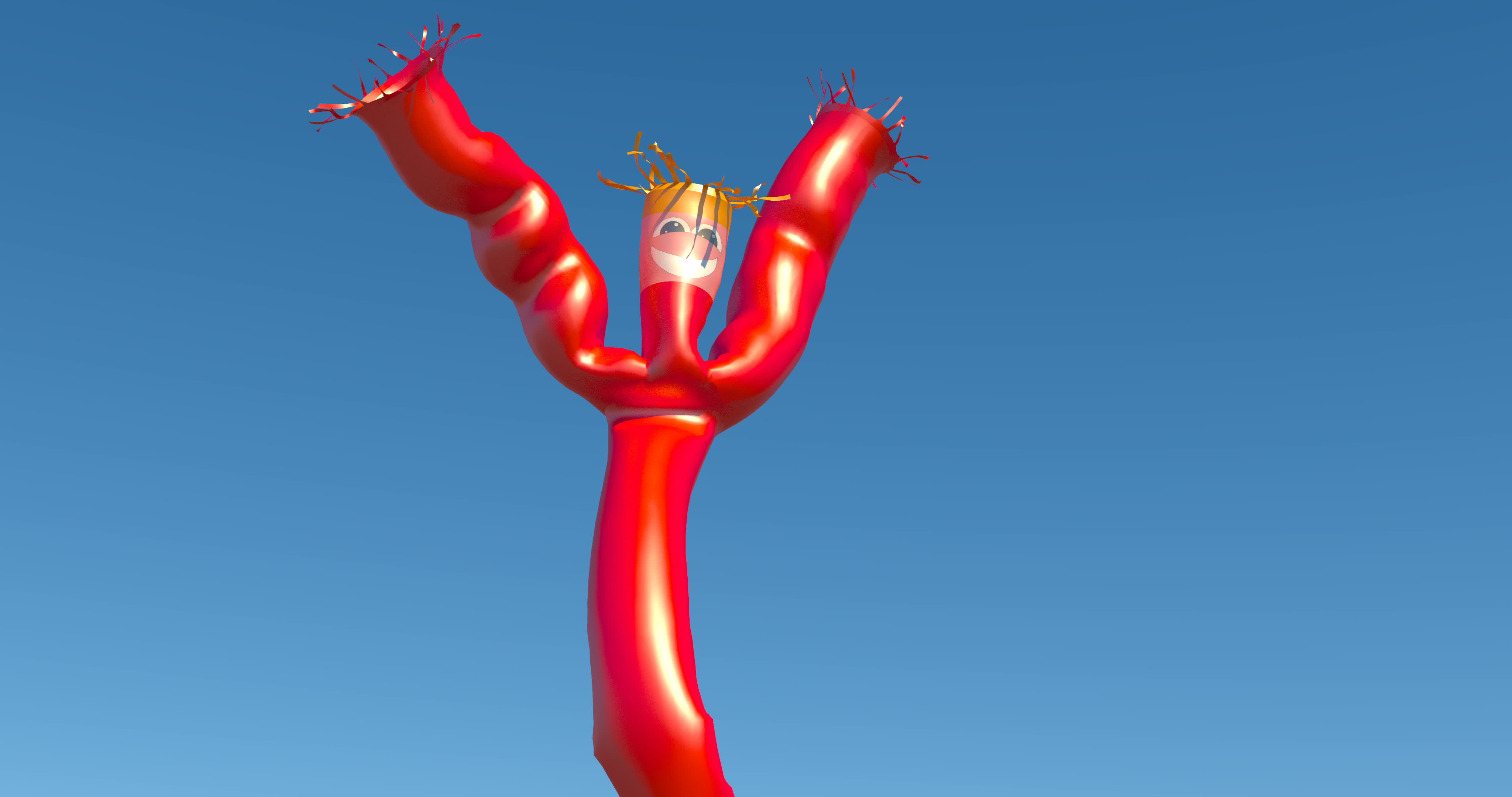 Red wacky waving inflatable arm flailing tube man on clear blue sky