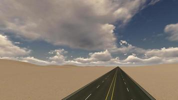 rechte asfaltweg in de zandwoestijn