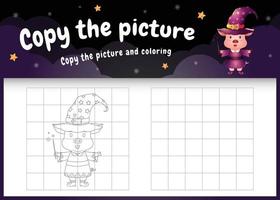 copy the picture kids game and coloring page with a cute pig vector