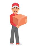 Courier man in red uniform. Handsome delivery man vector
