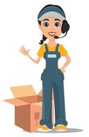 Courier woman with headset accepts an order vector