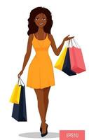 Beautiful African American woman goes shopping vector