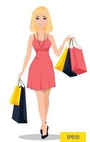 Blond woman goes shopping vector