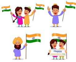 día de la independencia de la india. tarjeta de felicitación con divertidos personajes de dibujos animados vector