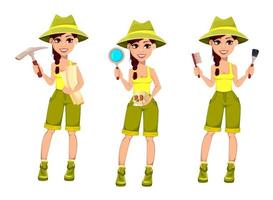 Woman archaeologist. Cute cartoon character vector