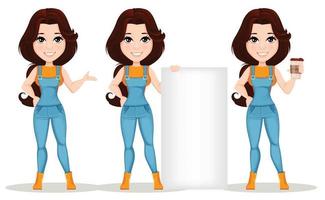 Cute farmer girl cartoon character vector