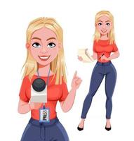 Young smiling woman journalist, female reporter vector