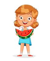 Cute little girl eating watermelon vector