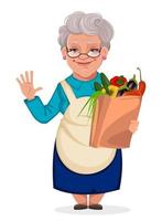 Grandmother holds bag with vegetables vector
