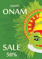 Kathakali face with heavy crown for festival of Onam celebration vector