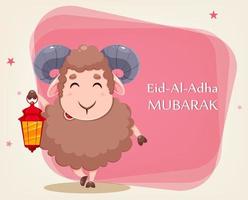 Eid Al Adha Mubarak greeting card. Cartoon sheep vector