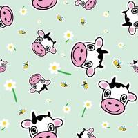 Seamless pattern, cows, bees and chamomile - Vector