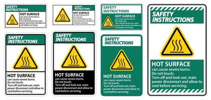 Instrucciones de seguridad signo de superficie caliente sobre fondo blanco. vector