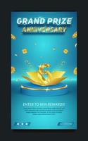 Grand prize anniversary blue and gold, social media story template