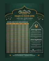 Ramadan Kareem Timing Calendar, A3 Islamic Ramadan Calendar vector