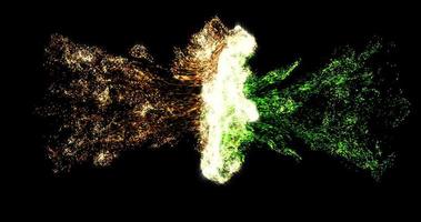 superposition de collision de poussière de particules colorées haute résolution 4k. collision de fumée. animation de collision de poussière de particules. gouttes de peinture de couleur.