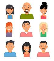 conjunto de iconos de cara de retrato de personas. avatares web en estilo plano vector