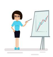 Businesswoman character in glasses standing with strategy presentation vector