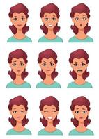 Face expressions of a woman. Different female emotions vector