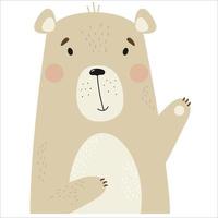 Cute bear. Funny animal waving paw vector