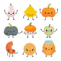 Cute different pumpkins set. Vector illustration in cartoon flat style