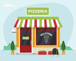 Pizzeria store front. Vector illustration in flat style