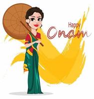 celebración onam. mujer india vector