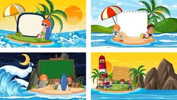 Set of different tropical beach scenes with blank banner vector