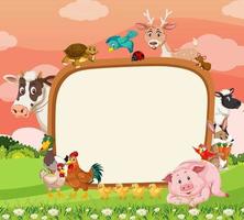 Empty banner with various farm animals in the forest vector