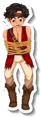 A sticker template with a pirate man rope tied around body isolated