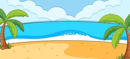 Escena de playa vacía con cocoteros en estilo simple. vector