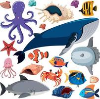 Dibujos animados de vida marina de patrones sin fisuras con carácter de animales marinos vector