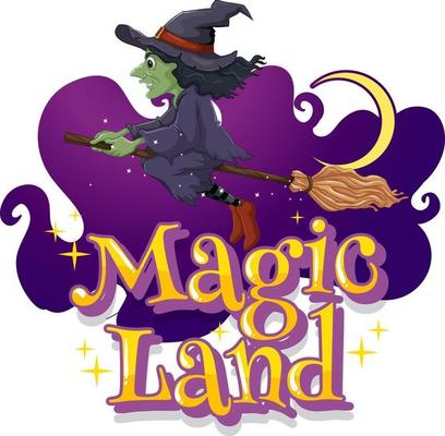 Magic Land font with a witch cartoon character