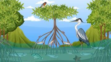 Los animales viven en el bosque de manglares durante el día. vector
