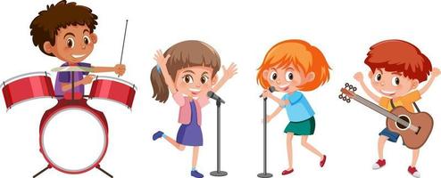 Set of different kids playing musical instruments vector