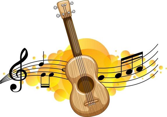 An ukulele or guitar with melody symbols background